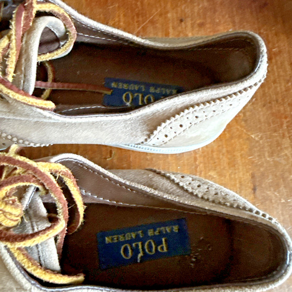 Polo Ralph Lauren Mens US 7.5 Vultan Wingtip Oiled Suede Sneakers Tan Preppy - Picture 5 of 12